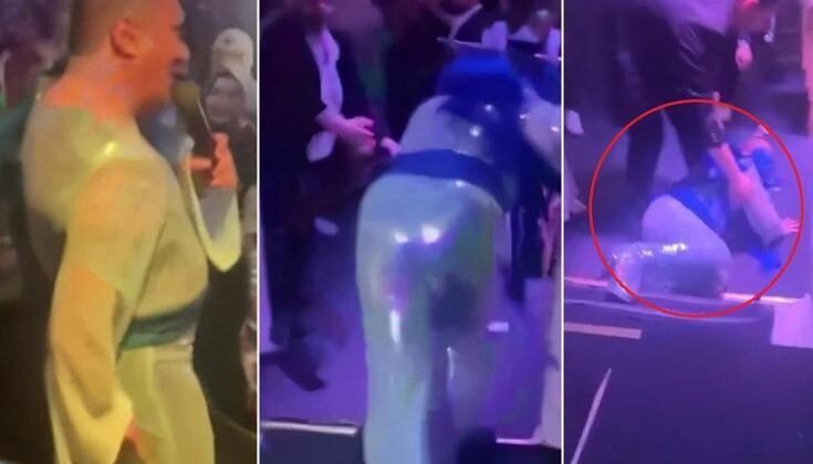 Sahnede talihsiz kaza! Yere kapaklandı